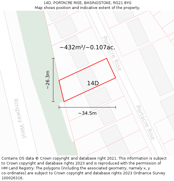 14D, PORTACRE RISE, BASINGSTOKE, RG21 8YG: Plot and title map