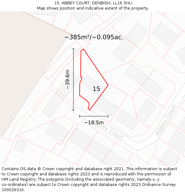 15, ABBEY COURT, DENBIGH, LL16 3HU: Plot and title map