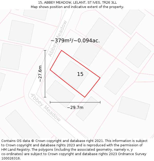 15, ABBEY MEADOW, LELANT, ST IVES, TR26 3LL: Plot and title map