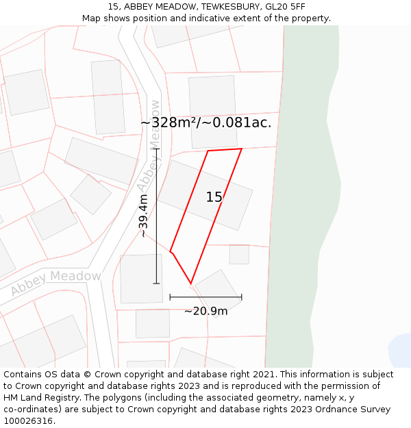 15, ABBEY MEADOW, TEWKESBURY, GL20 5FF: Plot and title map