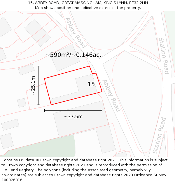 15, ABBEY ROAD, GREAT MASSINGHAM, KING'S LYNN, PE32 2HN: Plot and title map