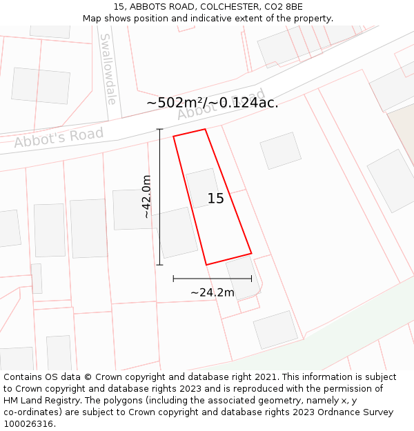 15, ABBOTS ROAD, COLCHESTER, CO2 8BE: Plot and title map