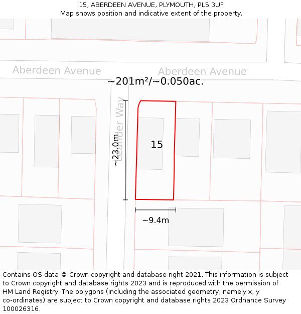 15, ABERDEEN AVENUE, PLYMOUTH, PL5 3UF: Plot and title map