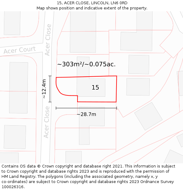 15, ACER CLOSE, LINCOLN, LN6 0RD: Plot and title map