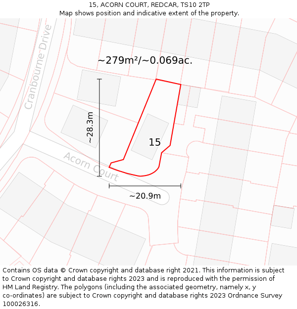 15, ACORN COURT, REDCAR, TS10 2TP: Plot and title map