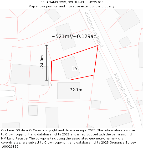 15, ADAMS ROW, SOUTHWELL, NG25 0FF: Plot and title map