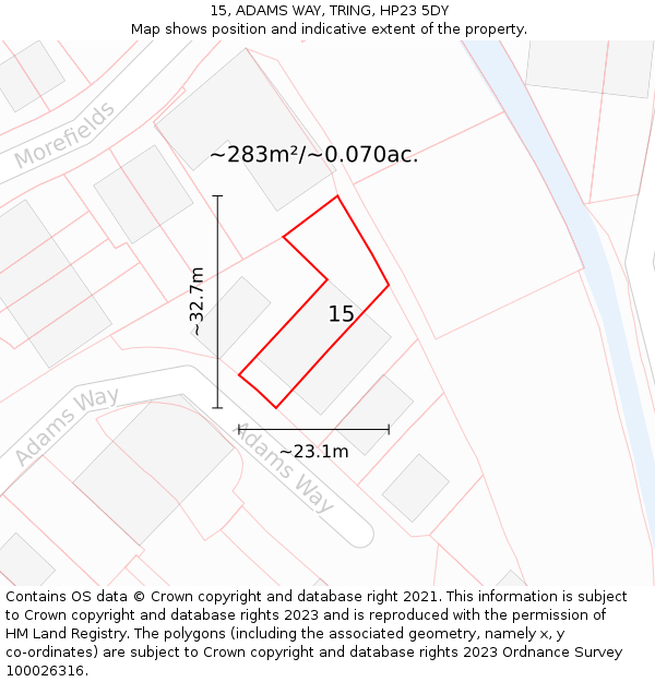 15, ADAMS WAY, TRING, HP23 5DY: Plot and title map