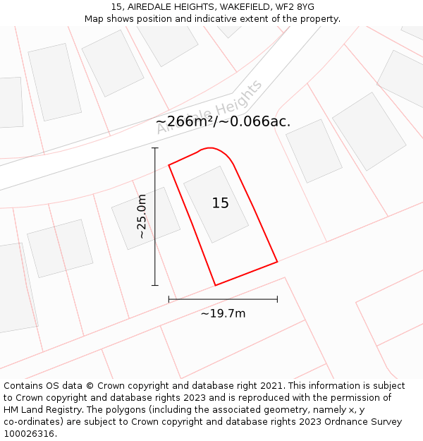 15, AIREDALE HEIGHTS, WAKEFIELD, WF2 8YG: Plot and title map