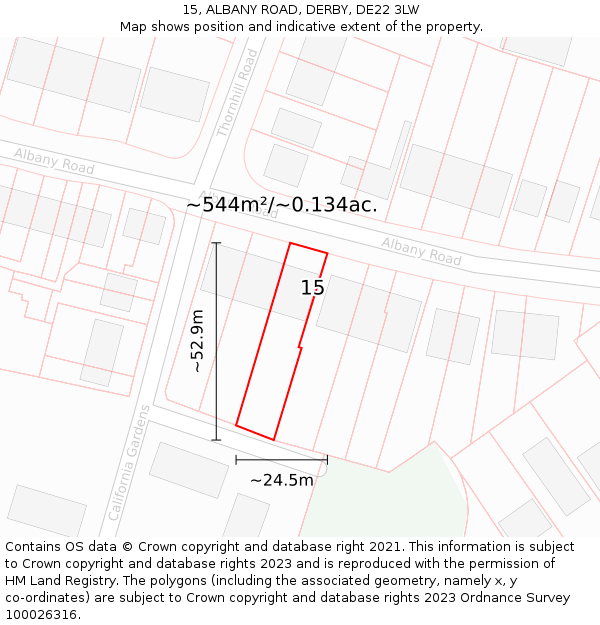 15, ALBANY ROAD, DERBY, DE22 3LW: Plot and title map