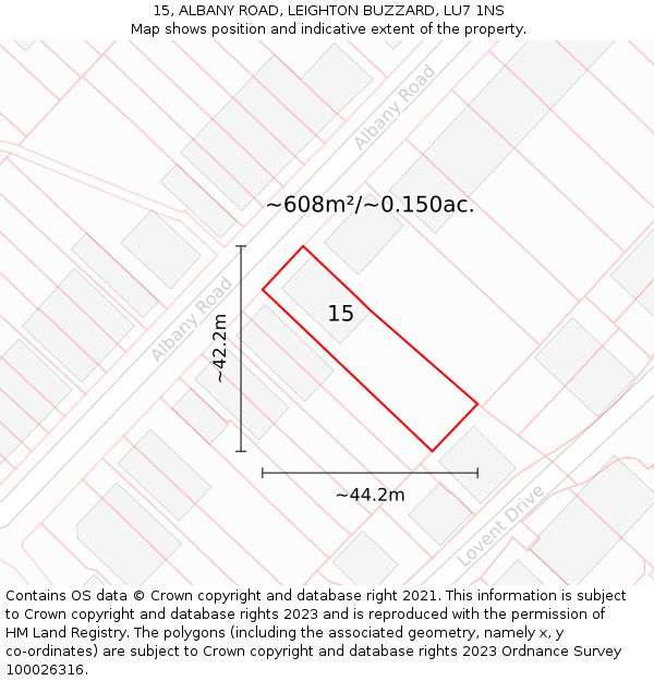 15, ALBANY ROAD, LEIGHTON BUZZARD, LU7 1NS: Plot and title map