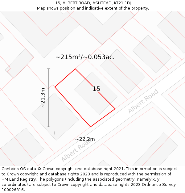 15, ALBERT ROAD, ASHTEAD, KT21 1BJ: Plot and title map