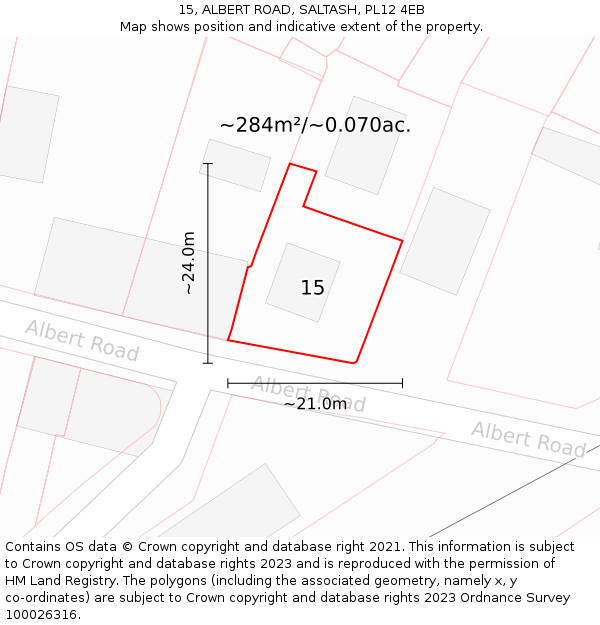 15, ALBERT ROAD, SALTASH, PL12 4EB: Plot and title map