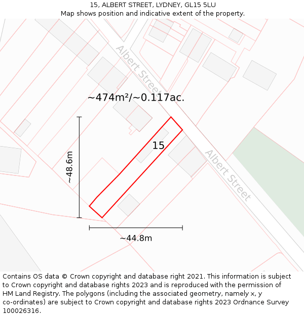 15, ALBERT STREET, LYDNEY, GL15 5LU: Plot and title map
