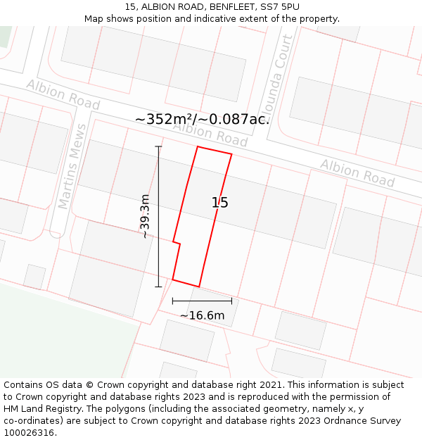 15, ALBION ROAD, BENFLEET, SS7 5PU: Plot and title map