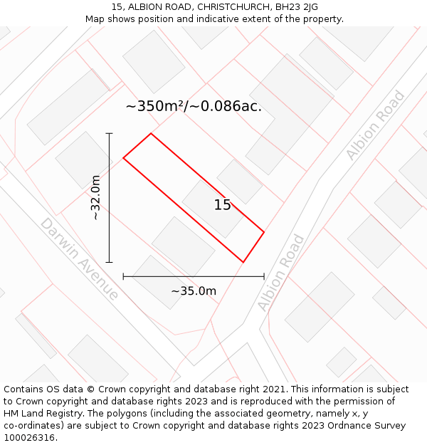 15, ALBION ROAD, CHRISTCHURCH, BH23 2JG: Plot and title map