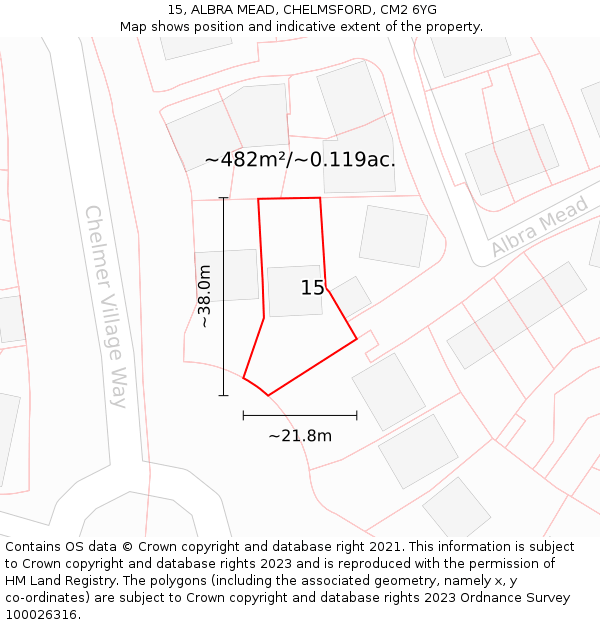 15, ALBRA MEAD, CHELMSFORD, CM2 6YG: Plot and title map