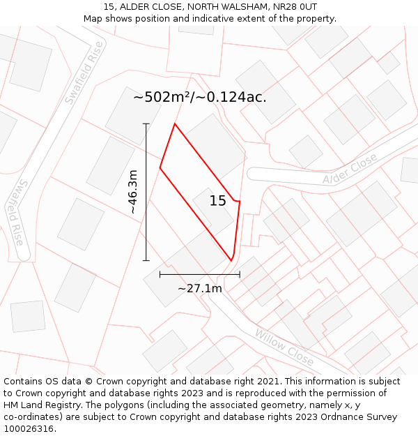 15, ALDER CLOSE, NORTH WALSHAM, NR28 0UT: Plot and title map