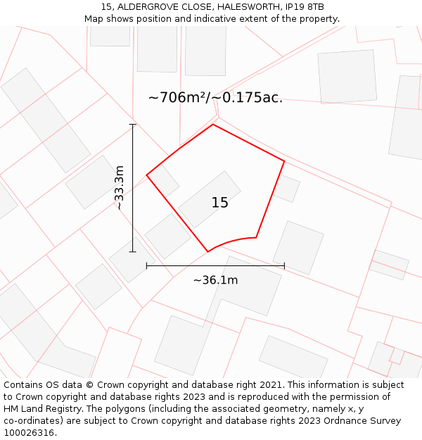 15, ALDERGROVE CLOSE, HALESWORTH, IP19 8TB: Plot and title map