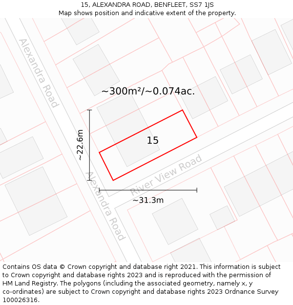 15, ALEXANDRA ROAD, BENFLEET, SS7 1JS: Plot and title map