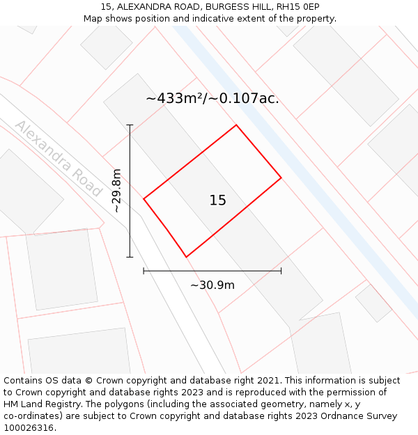 15, ALEXANDRA ROAD, BURGESS HILL, RH15 0EP: Plot and title map