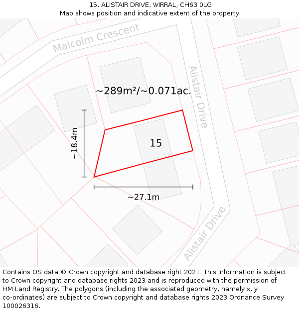 15, ALISTAIR DRIVE, WIRRAL, CH63 0LG: Plot and title map