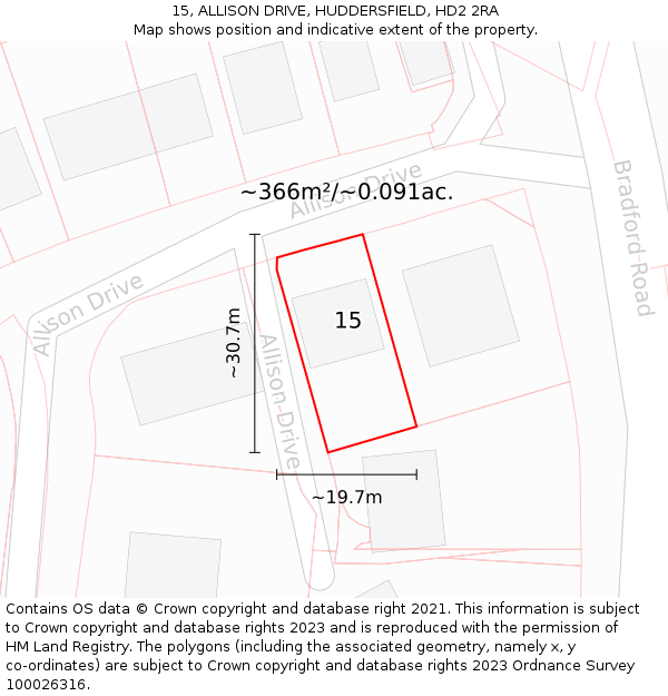 15, ALLISON DRIVE, HUDDERSFIELD, HD2 2RA: Plot and title map