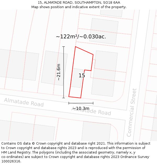 15, ALMATADE ROAD, SOUTHAMPTON, SO18 6AA: Plot and title map