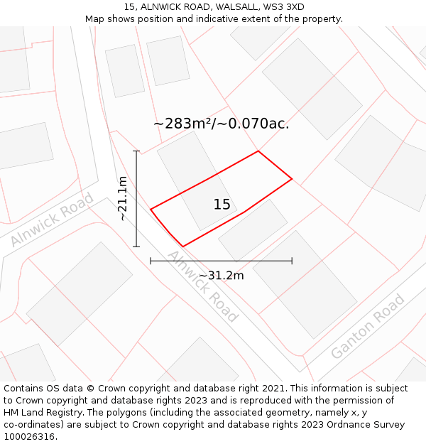 15, ALNWICK ROAD, WALSALL, WS3 3XD: Plot and title map