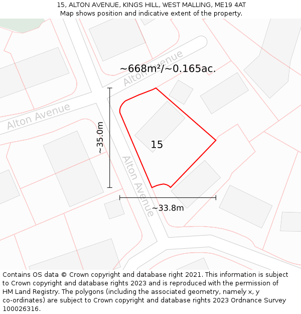 15, ALTON AVENUE, KINGS HILL, WEST MALLING, ME19 4AT: Plot and title map