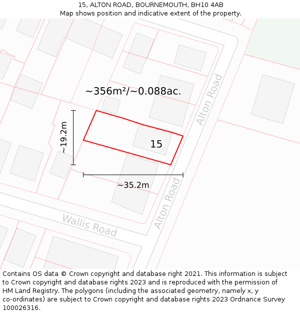 15, ALTON ROAD, BOURNEMOUTH, BH10 4AB: Plot and title map