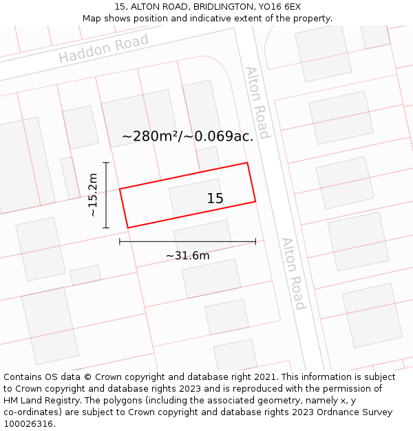 15, ALTON ROAD, BRIDLINGTON, YO16 6EX: Plot and title map