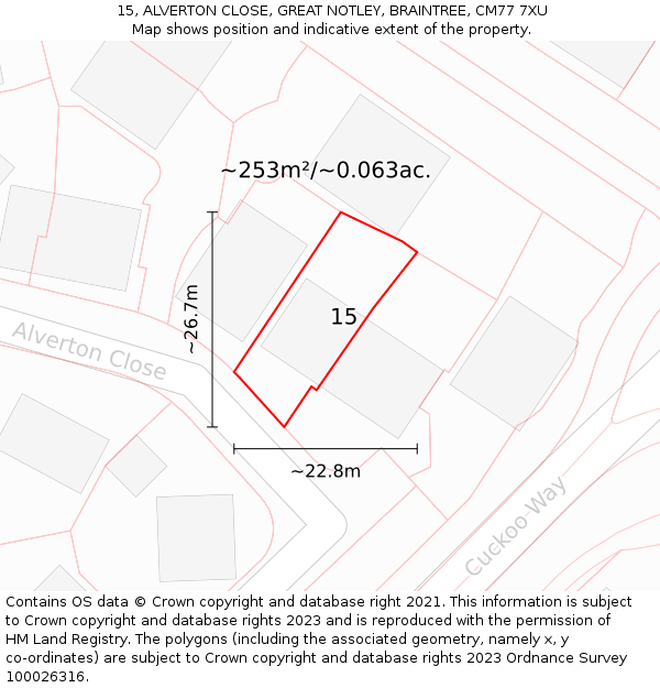 15, ALVERTON CLOSE, GREAT NOTLEY, BRAINTREE, CM77 7XU: Plot and title map