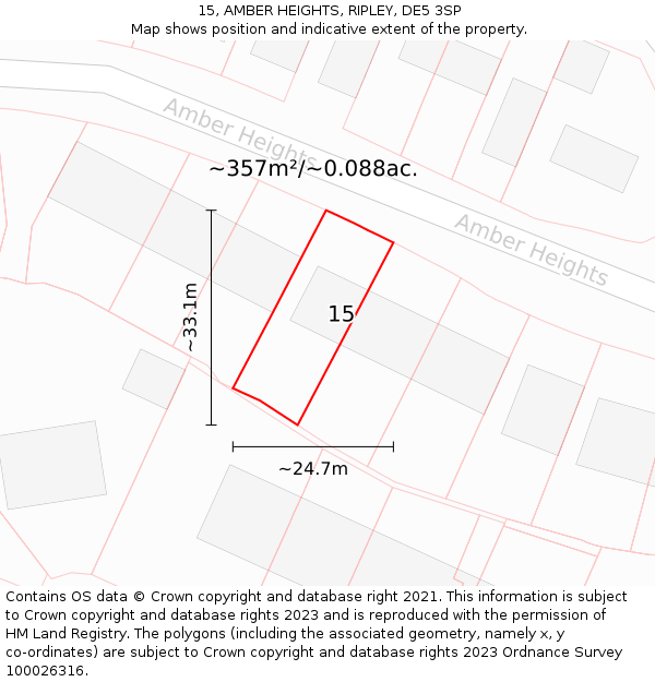 15, AMBER HEIGHTS, RIPLEY, DE5 3SP: Plot and title map