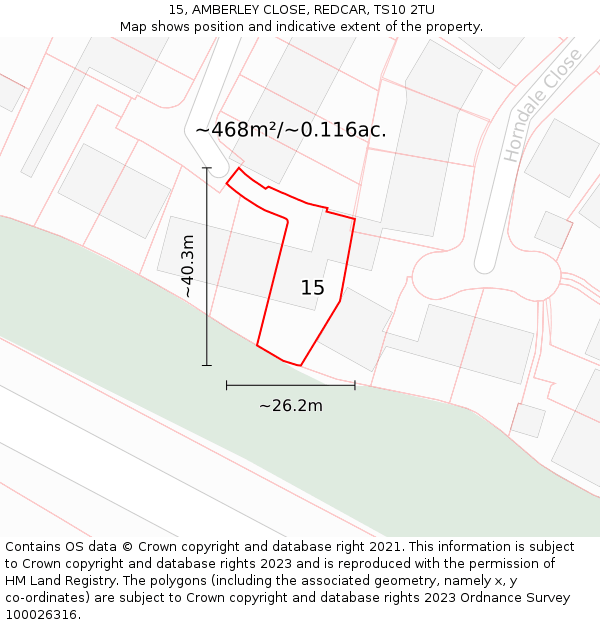 15, AMBERLEY CLOSE, REDCAR, TS10 2TU: Plot and title map