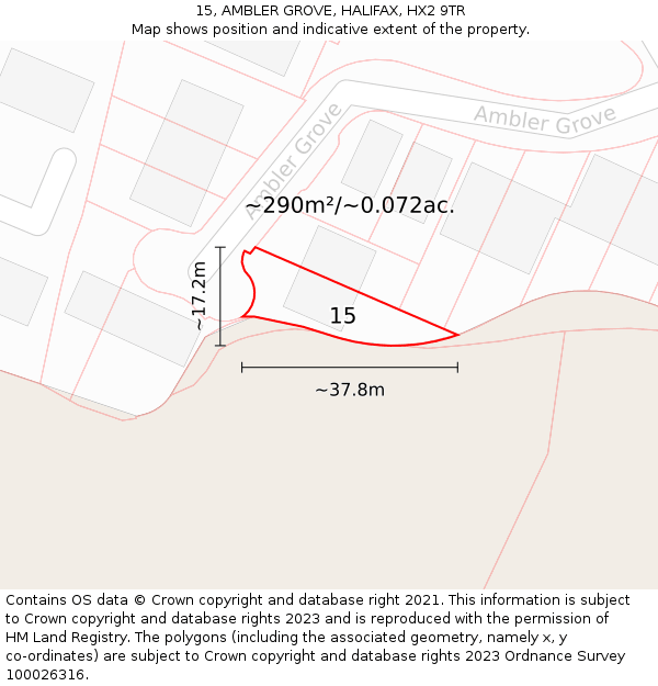 15, AMBLER GROVE, HALIFAX, HX2 9TR: Plot and title map