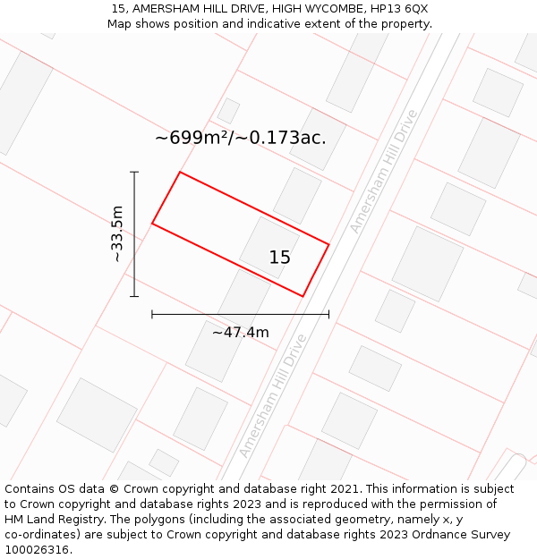 15, AMERSHAM HILL DRIVE, HIGH WYCOMBE, HP13 6QX: Plot and title map