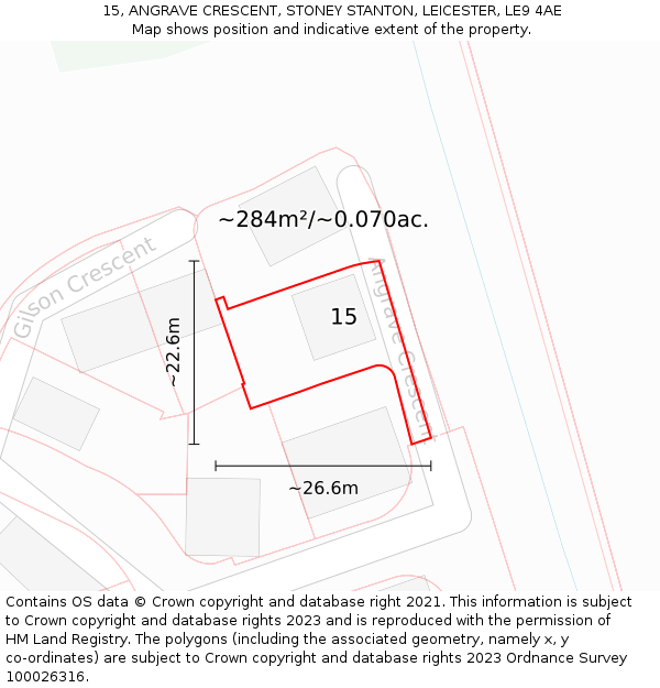 15, ANGRAVE CRESCENT, STONEY STANTON, LEICESTER, LE9 4AE: Plot and title map