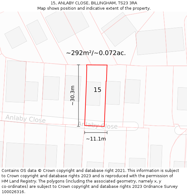 15, ANLABY CLOSE, BILLINGHAM, TS23 3RA: Plot and title map