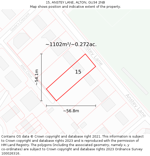 15, ANSTEY LANE, ALTON, GU34 2NB: Plot and title map