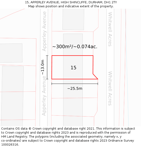 15, APPERLEY AVENUE, HIGH SHINCLIFFE, DURHAM, DH1 2TY: Plot and title map