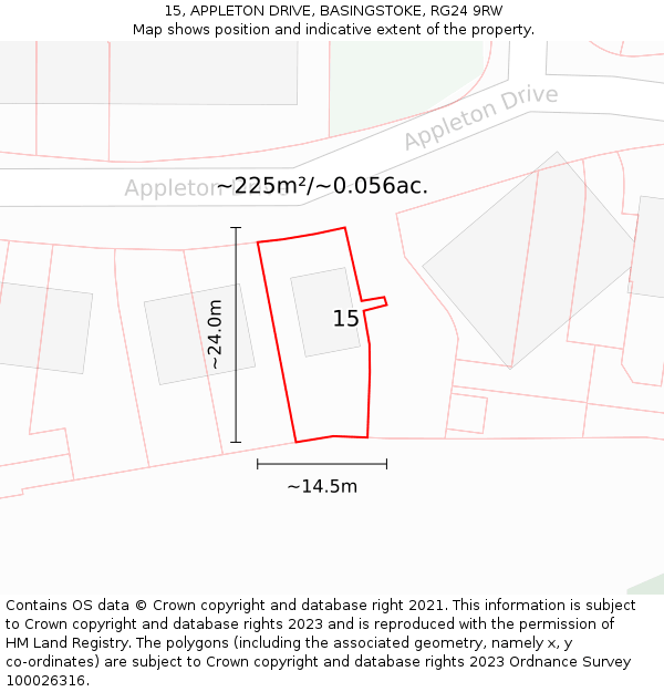 15, APPLETON DRIVE, BASINGSTOKE, RG24 9RW: Plot and title map