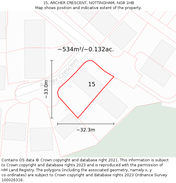 15, ARCHER CRESCENT, NOTTINGHAM, NG8 1HB: Plot and title map