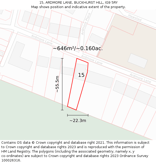 15, ARDMORE LANE, BUCKHURST HILL, IG9 5RY: Plot and title map