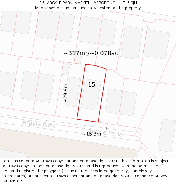 15, ARGYLE PARK, MARKET HARBOROUGH, LE16 9JH: Plot and title map