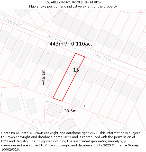 15, ARLEY ROAD, POOLE, BH14 8DW: Plot and title map