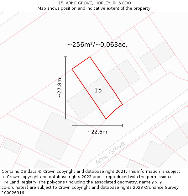 15, ARNE GROVE, HORLEY, RH6 8DQ: Plot and title map