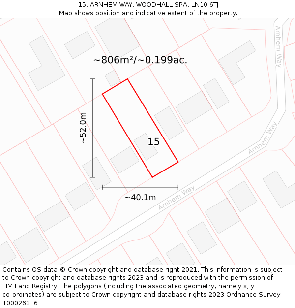 15, ARNHEM WAY, WOODHALL SPA, LN10 6TJ: Plot and title map