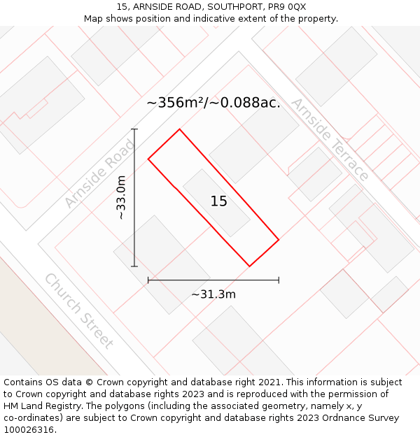 15, ARNSIDE ROAD, SOUTHPORT, PR9 0QX: Plot and title map