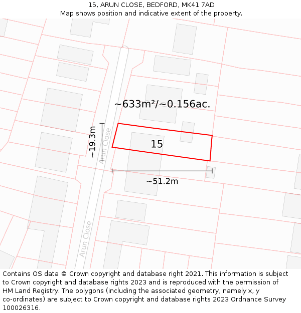 15, ARUN CLOSE, BEDFORD, MK41 7AD: Plot and title map
