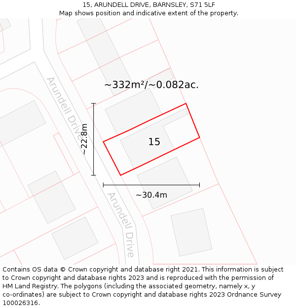 15, ARUNDELL DRIVE, BARNSLEY, S71 5LF: Plot and title map